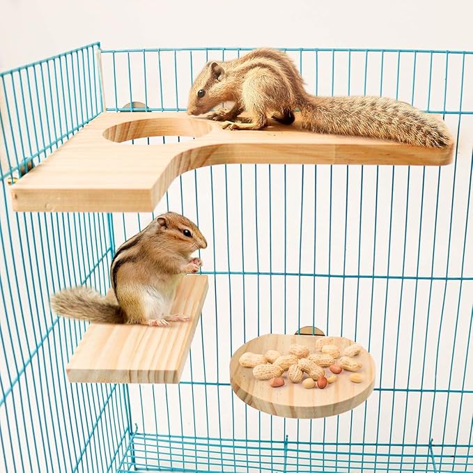 Squirrel Gerbil Chinchilla and Dwarf Hamster L-Shaped Pedal Wooden Platform, 3 Pieces of Natural Wooden Parrot HamsterStanding and Jumping Board,for Rat Activity Chinchilla Bird Cage Accessories (H01)