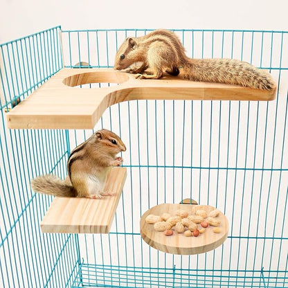 Squirrel Gerbil Chinchilla and Dwarf Hamster L-Shaped Pedal Wooden Platform, 3 Pieces of Natural Wooden Parrot HamsterStanding and Jumping Board,for Rat Activity Chinchilla Bird Cage Accessories (H01)
