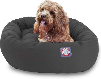 Majestic Pet 32 Inch Bagel Calming Dog Bed - Washable, Cozy Soft Round With Spine Support - Fluffy Donut 32x23x7 Inch for Medium Dogs to Rest Their Head - Gray
