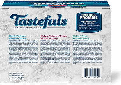 Blue Buffalo Tastefuls Flaked Wet Cat Food Variety Pack, Made with Natural Ingredients, Tuna, Chicken, Fish & Shrimp, 3-oz Cans (12 Count, 4 of Each)