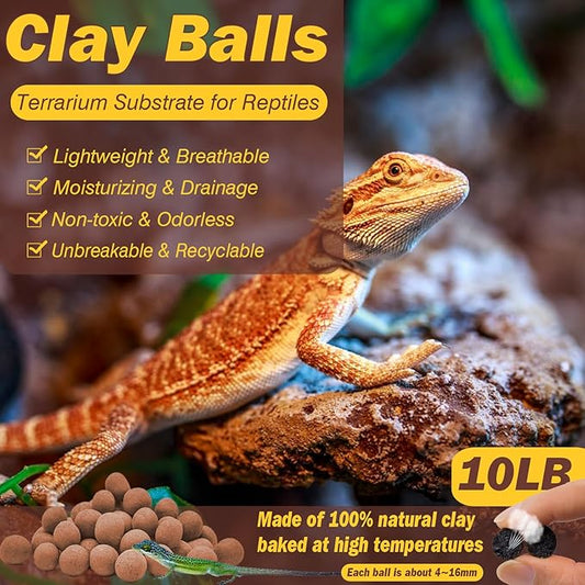 ZeeDix 10LBS Expanded Clay Balls for Reptile Terrarium Substrate - 100% Natural Lightweight Clay Pebbles Substrate, Bioactive Terrarium Substrate for Frogs Bearded Dragon Tortoises Snake Bedding