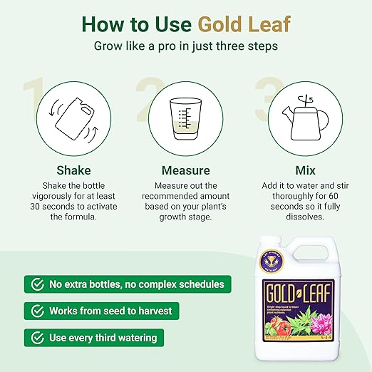 1 Gallon Gold Leaf All-in-One Liquid Fertilizer – pH Balanced, Instantly Dechlorinates, No Additives Needed – for Soil, Hydroponics & Coco – Bigger Blooms, Higher Yields, Complete Plant Nutrition