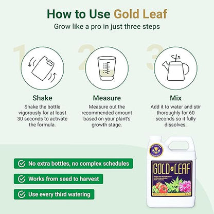 1 Gallon Gold Leaf All-in-One Liquid Fertilizer – pH Balanced, Instantly Dechlorinates, No Additives Needed – for Soil, Hydroponics & Coco – Bigger Blooms, Higher Yields, Complete Plant Nutrition
