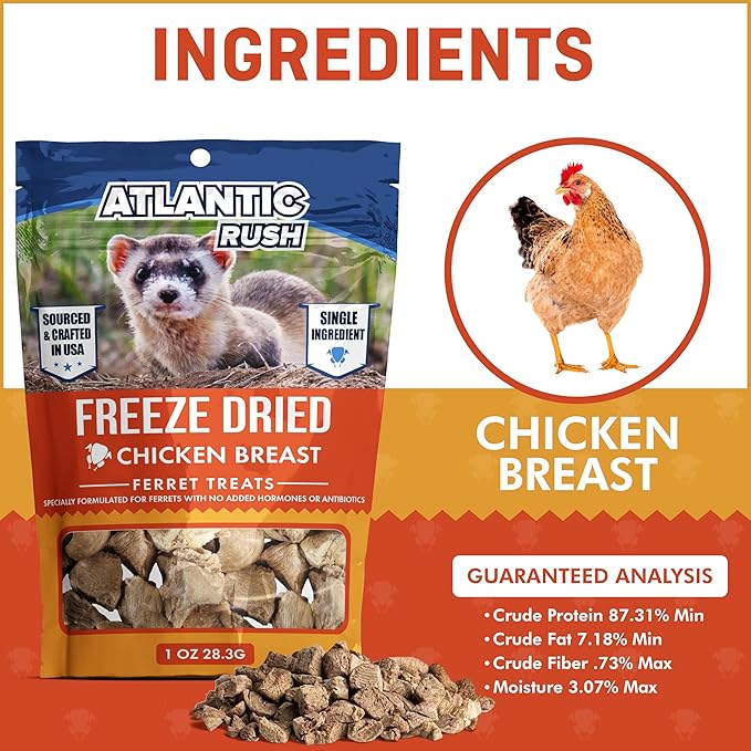 Freeze Dried Small Pet Treats - 1oz Resealable Bag of Treats for Ferrets - Ferret Snacks - Single Ingredient Ferret Food With No Preservatives Or Fillers- Small Animals Treats (1oz, Chicken Breast)