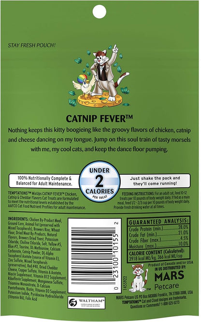 Temptations MixUps Catnip Fever Flavor Crunchy and Soft Cat Treats, 3 oz. Pouch (Pack of 12)