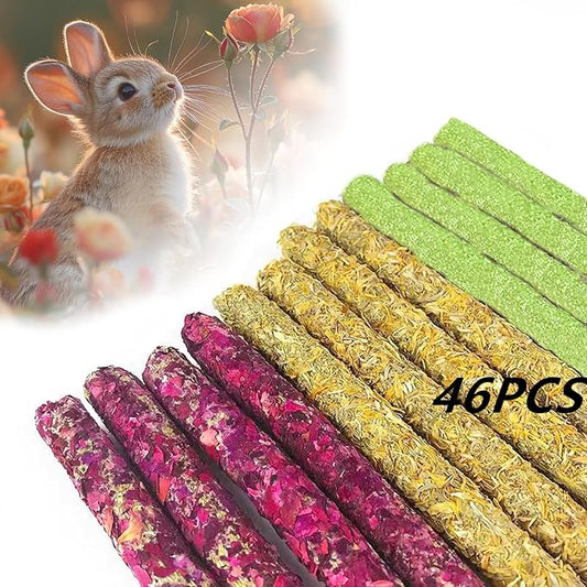 Rabbit Toys,Timothy Hay Stick for Guinea Pig Toy Bunny Chew Toys for Teeth Grinding Hamster Alfalfa Bite Treat Rabbit Molar Food Snack for Pet Rat Chinchilla Squirrel Gerbil-46PCS