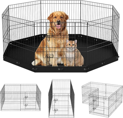VEVOR Foldable Metal Dog Exercise Pen, Pet Playpen Dog Fence for Camping with Bottom Pad, 24" H 8 Panels, Puppy Crate Kennel Indoor Outdoor for Small & Medium Dogs, Both for Home & Yard Use