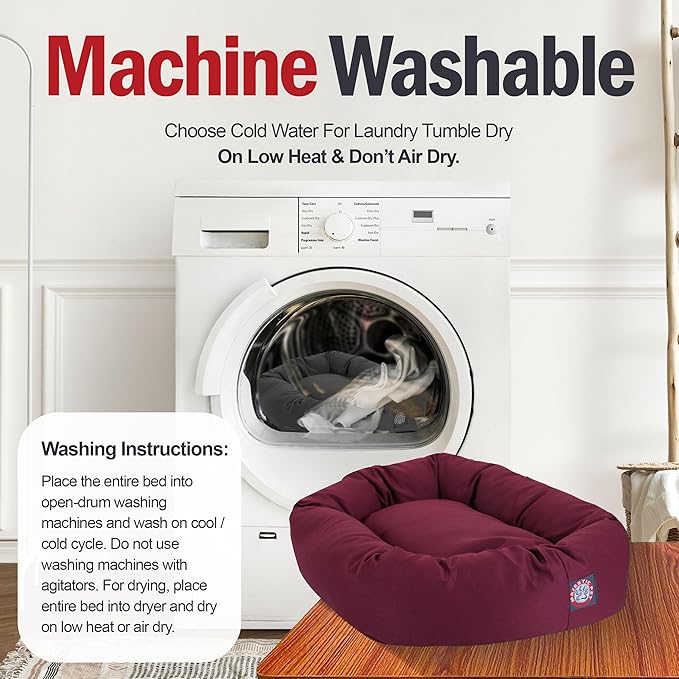 Majestic Pet 52 Inch Bagel Calming Dog Bed Washable – Cozy Soft Round Dog Bed with Spine Support for Dogs to Rest their Head - fluffy donut dog bed 52x35x11 (Inch) - Round Pet Bed X-Large – Burgundy