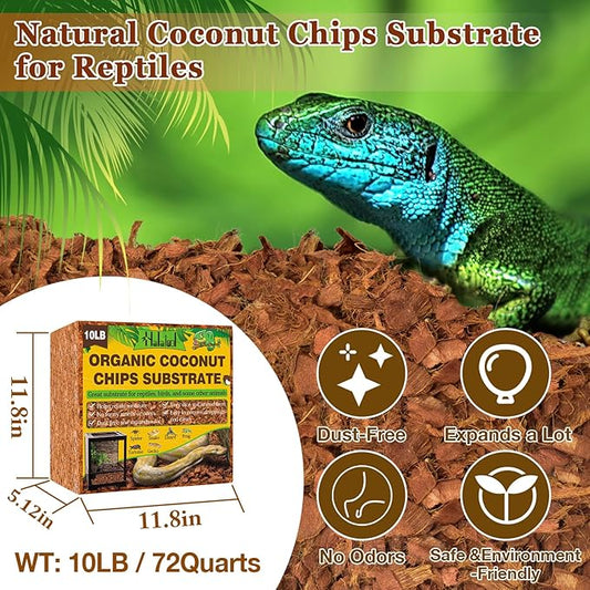 Halatool 10LB Coconut Chips Substrate for Reptiles 72QT Natural Coco Husk Snake Bedding for Ball Python Coco Coir Chip Terrarium Substrate for Tortoise Frog Gecko Hermit Crab Hamster