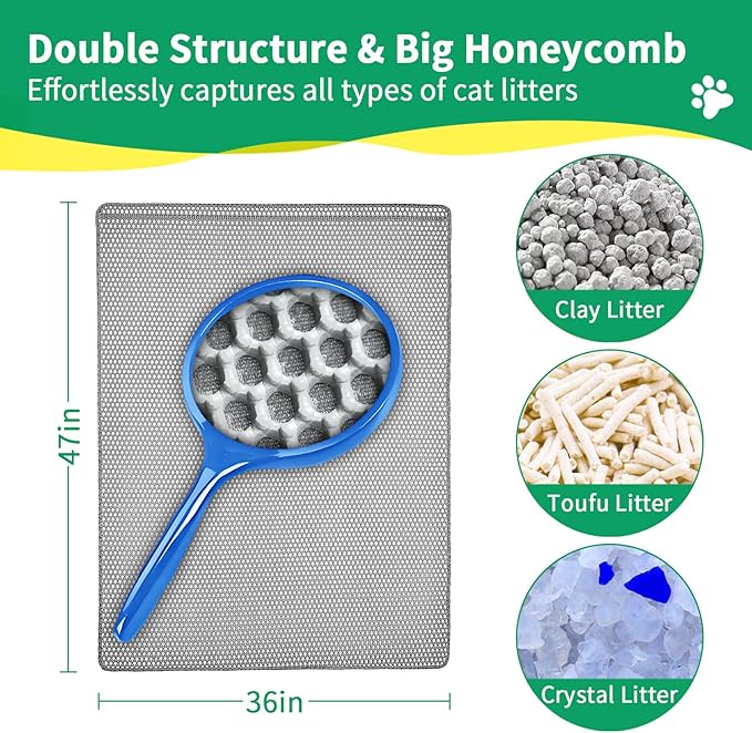 XXL 47''X 36'' Supper Large Cat Litter Box Mat,2 Layer Litter Mat for indoor cats,Rug for Pet kitty,Litter Trapping Mats,Waterproof Urine Proof,Non-Slip