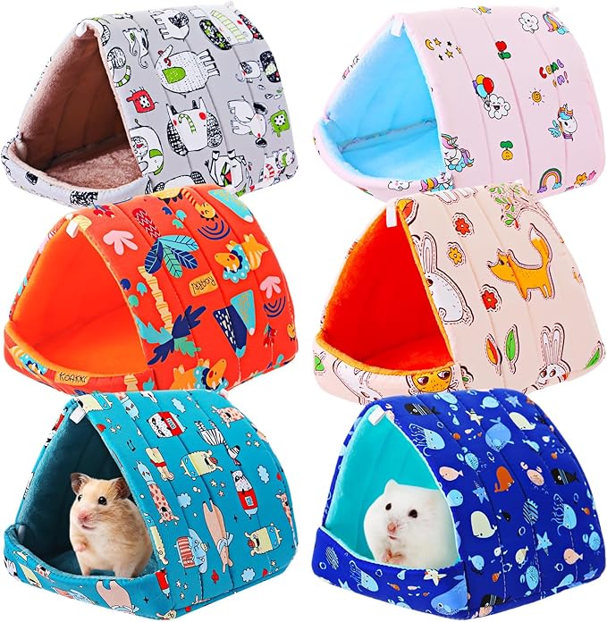 Ripeng 6 Pcs Guinea Pig Hideout Guinea Pig Bed House Rabbit Tunnel Washable Small House Cage Accessories for Hedgehog Mouse Chinchillas Hamster Ferrets Bearded Rats(7.9inch Ocean Park)
