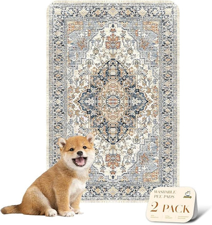 nunubaby Washable Pee Pads for Dogs, Stylish, Non-Slip and Leak-Proof Pee Pads. Reusable Potty Pads for Dogs for Crates and Floors.(Beige/Multi, 24" x36" )