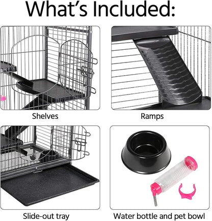 Yaheetech 52-inch Ferret Cage 6 Level Metal Rat Cage with 3 Front Doors/Feeder/Wheels Small Animal Cage for Ferret/Chinchilla/Bunny/Rabbit/Squirrel, Black