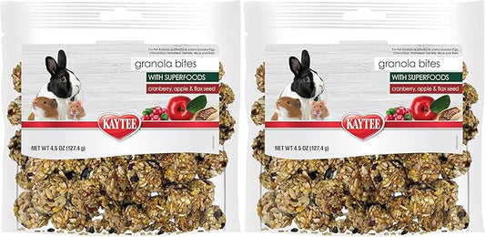 Kaytee Granola Bites with Superfoods Cranberry, Apple and Flax for Rats, Mice, Hamsters, Gerbils, Rabbits, Guinea Pigs and Chinchillas, 4.5 oz (Pack of 2)