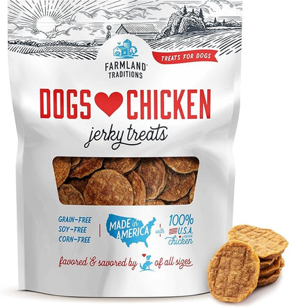 Farmland Traditions Dogs Love Chicken Jerky Dog Treats with Only 3 Ingredients and No Fillers, 6 Ounce Bag