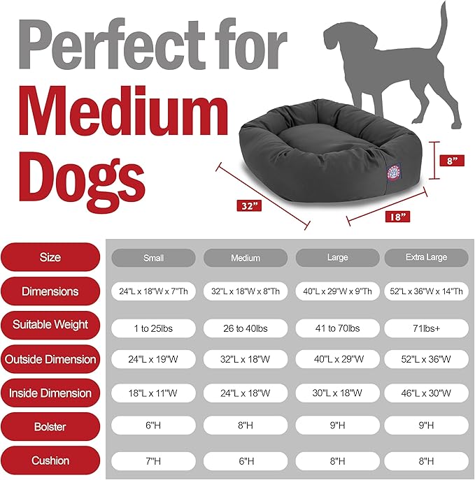 Majestic Pet 32 Inch Bagel Calming Dog Bed - Washable, Cozy Soft Round With Spine Support - Fluffy Donut 32x23x7 Inch for Medium Dogs to Rest Their Head - Gray