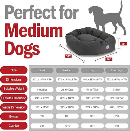 Majestic Pet 32 Inch Bagel Calming Dog Bed - Washable, Cozy Soft Round With Spine Support - Fluffy Donut 32x23x7 Inch for Medium Dogs to Rest Their Head - Gray