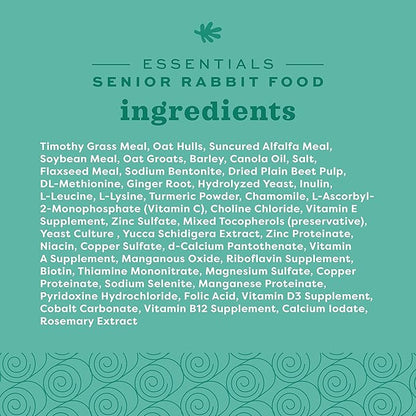 Oxbow Essentials Rabbit Food, Senior, Made with Oxbow Alfalfa for Rabbit, Vitamin & Mineral Rich Pet Pellets, Small Animal Pet Products, Bunny Food, Made in USA, High Fiber, 8 lb. Bag
