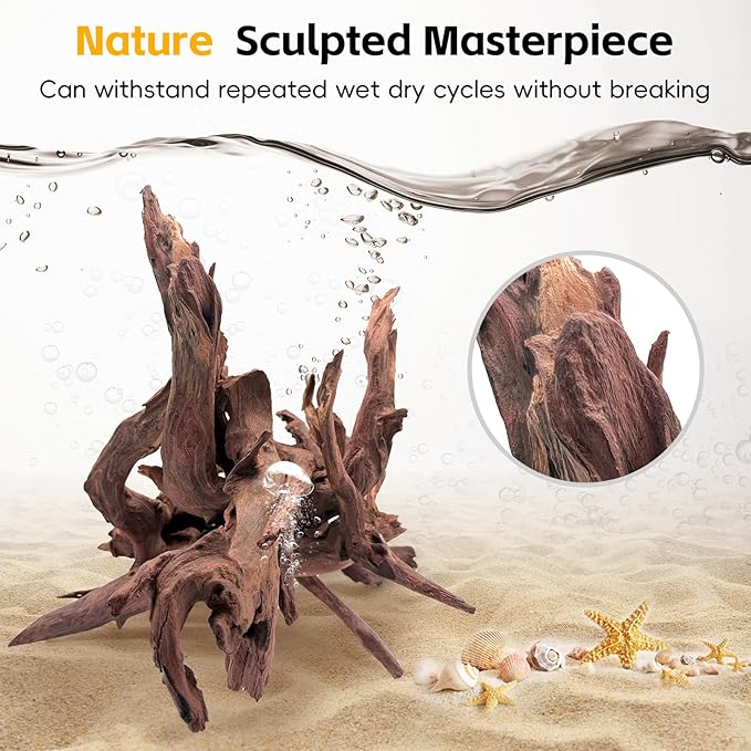 EFFIELER Natural Driftwood for Aquarium Decor – Real Wood Branches for Fish Tank, Reptile Habitat, Terrarium, Hermit Crab, Shrimp Tank,Safe for Aquatic Pets – Unique Size (7-11Inch, 3-Pack)