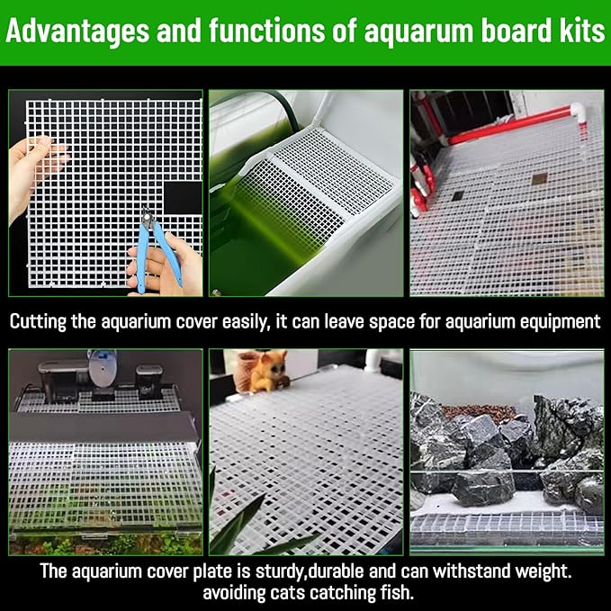 VOGGV 4 Aquarium Lid Hood Fish Tank Cover with Plastic Grid Panel Egg Crate Grate -Included 6PCS*6mm and 6PCS*10mm Fish Tank Lid Clips