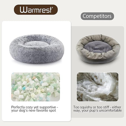 Calming Dog Bed - Donut Washable Medium Size Round Pet Bed for Dogs and Cats, 30 inches Anti-Slip Fluffy Faux Fur Plush Cat Bed, Anti-Anxiety Cushion with Anti-Slip Bottom
