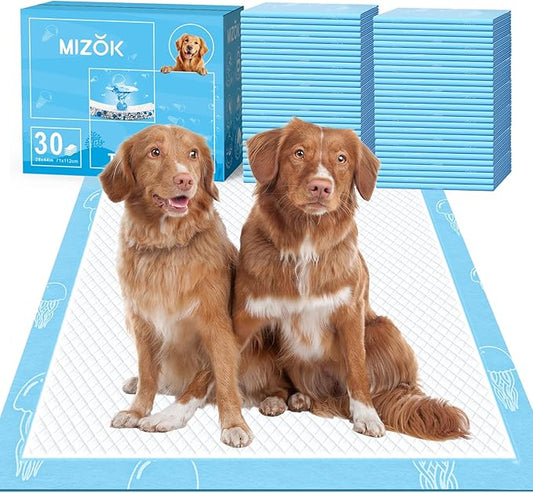 MIZOK Dog Pee Pads 28x44in Extra Long Dog Pads 12 Cups Superior Absorption Leak-Proof Pee Pads for Dogs Marine Scented Odor-Control Puppy Pads with Jellyfish Pattern (30 Counts)