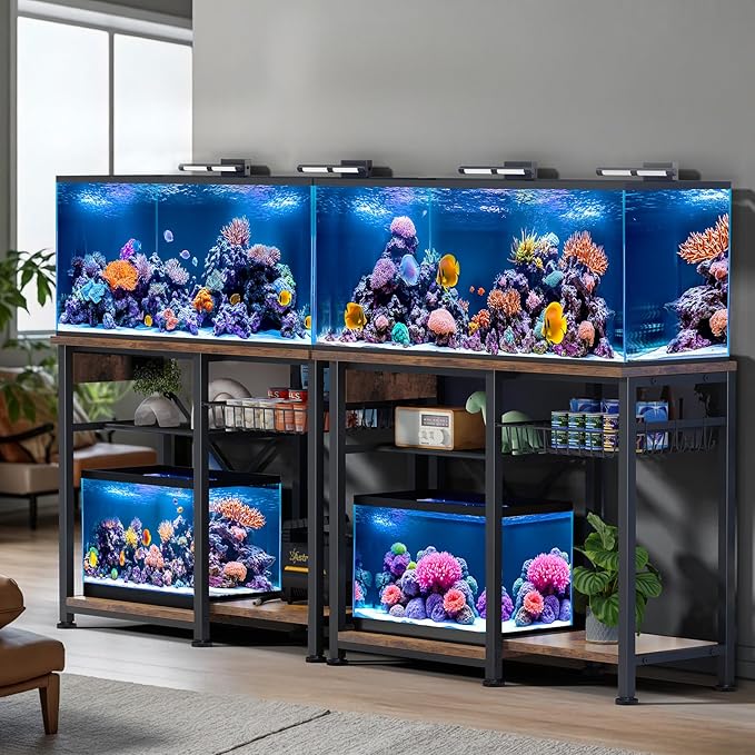 20-29 Gallon Aquarium Stand with 6 ft Power Strip, 5-Tier Metal Frame Fish Tank Stand 20 Gallon Fish Tank Stand 31.5" L*15.75" W Tabletop 400lbs Capacity (Vintage Brown, 20-29 Gallon)