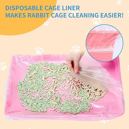 100 Pcs Rabbit Cage Liner Disposable Bunny Cage Liner Bag 26' X 18''- Clear Elastic Pet Toilet Film Small Animal Tray Covers for Bunnies Ferrets Chinchillas Birds - Leak Proof & No Mess