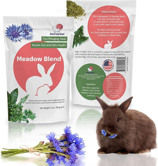 Snout and Shell 2oz Meadow Blend – Natural Foraging Treat for Rabbits, Guinea Pigs & Chinchillas – High-Fiber Supplement