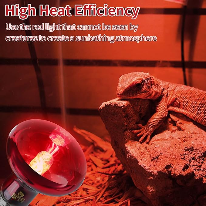 Reptile Heat Lamp Bulbs, Infrared 75W Reptiles & Amphibians Basking Spot Lamp Bulb-2 PCS, Red Heat Emitter Light for Chickens Coop