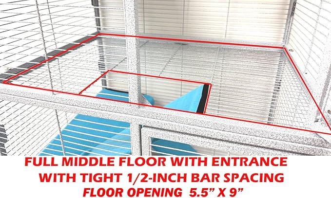 Deluxe Two Full Story Double Unit 4-Tiers Chew-Proof Tight 1/2-Inch Bar Spacing Double Durable Front Doors Feisty Ferret Hammock Squirrel Chinchilla Rat Gerbil Small Animal Critter Rolling Cage