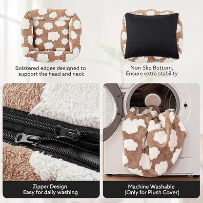 JOEJOY Small Dog Bed for Small Dogs, Rectangle Washable Orthopedic Dog Bed with Removable Zipper Cover, Cute Soft Calming Puppy Pet Bed with Jacquard Shaggy Plush & Non Skid Bottom
