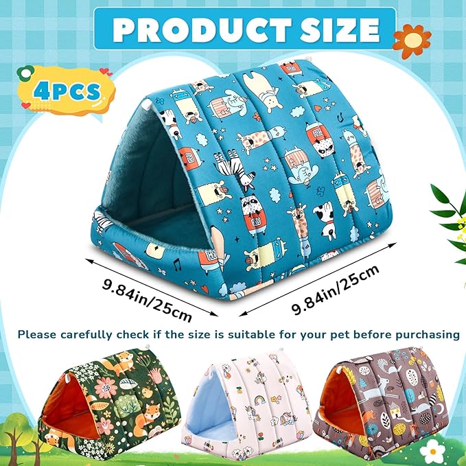 4 Pcs Guinea Pig Hideout, Guinea Pig Bed Tunnel, Rabbit Washable Small House Cage Accessories for Bunny Hedgehog Mouse Chinchillas Hamsters Ferrets Bearded Dragons Rats(Forest,9.8 in)