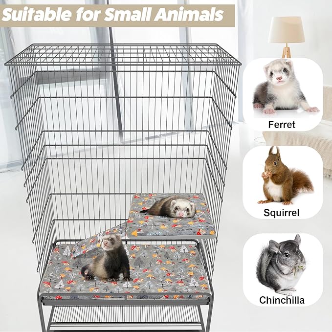 Bienbee Ferret Cage Liner Set for Ferret Nation & Critter Nation Cage, Waterproof Ferrets Cage Accessories for Small Animals Rats Chinchillas Hedgehogs Ferrets(Gray Mushroom,Single Unit Combo)