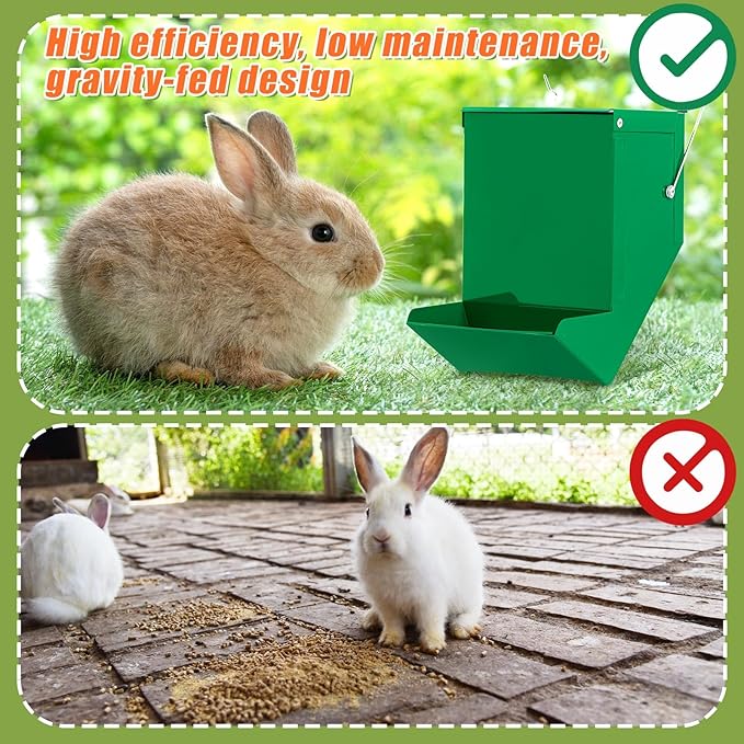 Maxcheck 2 Pcs Rabbit Feeder for Cages Small Animal Food Dispenser with Lid Metal Chicken Grit Oyster Shell Feeders Outside(4.7 Inches,Solid Bottom,Green)