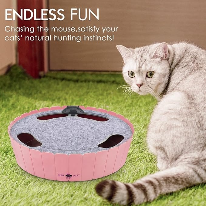 Pawaboo Interactive Toy with Running Mouse, Electronic Motion Cat Toy Automatic Teaser, Pop and Play Hide Seek Cat Toys Hunting Mouse, Pink