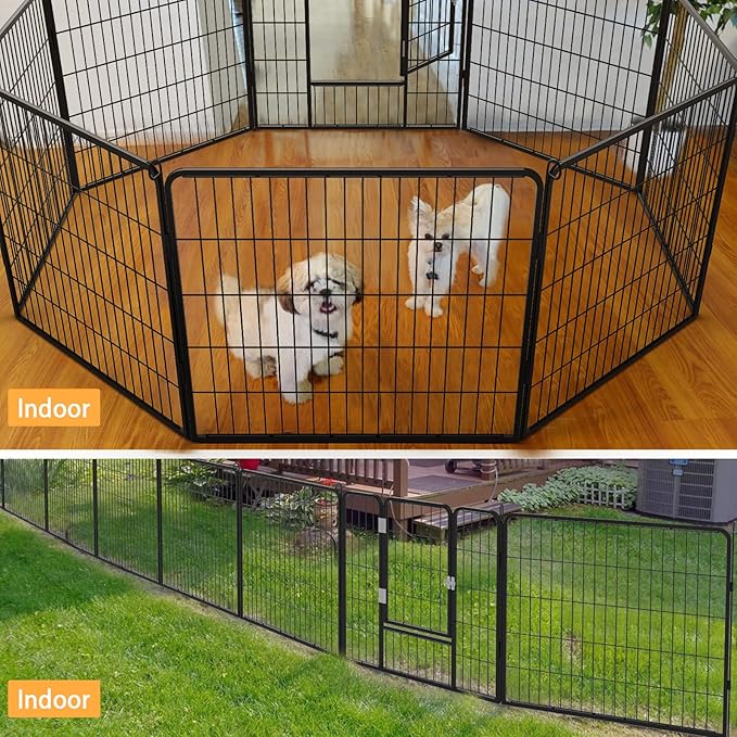 OFIKA Heavy Duty Metal Dog Playpen for Medium/Small Animals, 8 Panels 32”Height x 27" Width, Dog Fence Exercise Pen with Doors, Pet Puppy Outdoor Playpen Pen for Outdoor, Indoor, RV, Camping, Yard