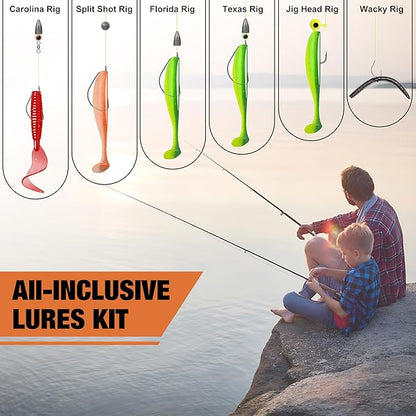 TRUSCEND Widely Used Fishing Tackle & Accessories Kit, Fishing Tackle Box with Tackle Included, Fishing Sinker Weight Hook Swivels Snap Leader Lures, Giftable Beginner Fishing Lures/Gear Set