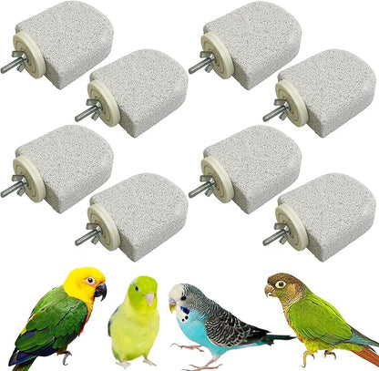 PINVNBY 8 PCS Bird Perch Bird Beak Grinding Stone Calcium Mineral Parrot Perch Foot Claws Trimmer Chew Toy Cage Accessories for Small Medium Budgie Cockatiel Conure Lovebird Finch