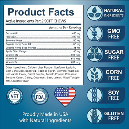 Flea and Tick Prevention for Dogs Chewables, 180 Chews Natural Flea and Tick Chews Supplement for Dogs, Oral Dog Flea and Tick Treatment for All Breeds and Ages (180 Chews, Chicken)