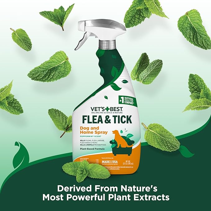 Vet’s Best Flea and Tick Home Spray – Plant-Based Flea and Tick Treatment for Dogs and Indoor Use – Natural Spray with Essential Oils for Flea Control in Home – 32 oz Bottles, 2 Pack