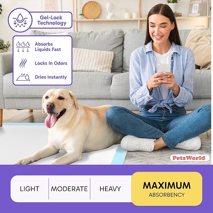 PETSWORLD 2XL Puppy Pads, 28x44 Inch, 800 Count| Ultra-Absorbent, Leak-Proof Dog Pee Pads for Potty Training