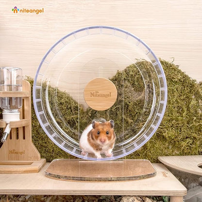 Niteangel Super-Silent Hamster Exercise Wheels - Quiet Spinner Hamster Running Wheels with Adjustable Stand for Hamsters Gerbils Mice Or Other Small Animals (M, Transparent)