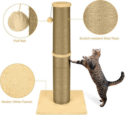 PAWSCRAT Cat Scratching Post 32 Inch High, 5.5 Inch Large Diameter Natural Sisal Cat Scratch Post, Scratch-Resistant and Durable Tall Cat Scratcher for Indoor Cats, Protect Your Furniture, Yellow