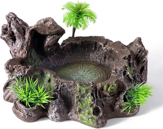 QIRMIZI Reptile Decor, Reptile Food Bowl,Artificial Rock Reptile Hideout, Climbing Ramp for Bearded Dragons, Lizards, and Other Reptiles
