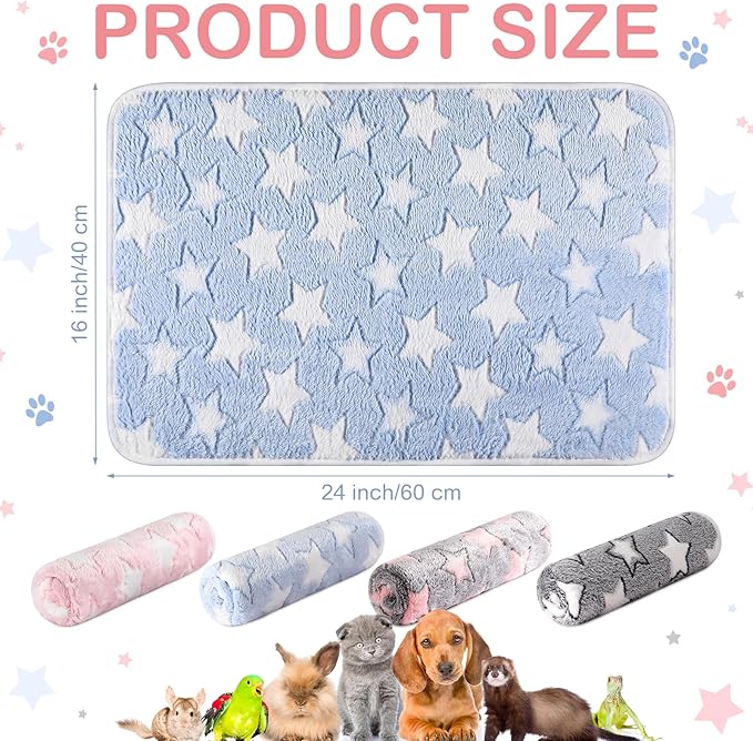 Tudomro 8 Pcs Guinea Pig Bedding Cage Liners Bulk Blankets Small Animal Flannel Throw Bedding Waterproof Absorbent Reusable Pet Pee Sleep Mat Pad Cover for Hamster Ferret(Big Star,16 x 24 Inch)