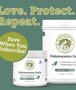 Wholistic Pet Organics DE for Dogs Organic Food Grade for Dogs Safe Non-Chemical Freshwater Silica Improves Overall Health (26 oz)