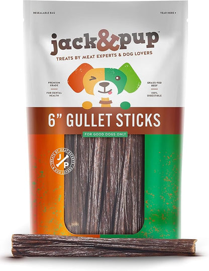 Jack&Pup 6-inch Gullet Sticks for Dogs – Odor Free Joint Health Support Dog Chews – Fresh and Savory Beef Gullet Sticks - Naturally Rich in Glucosamine and Chondroitin (40 Pack)