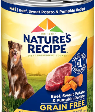 Nature's Recipe Grain Free Beef, Sweet Potato, and Pumpkin Recipe Wet Dog Food, 13 oz. Can, 12 Count