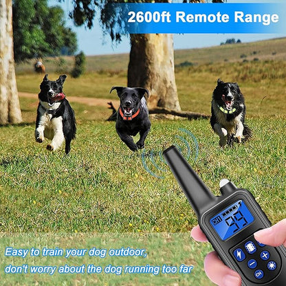 Dog Training Collar Shock Collars for Dogs with Remote 2600 Ft Remote Control Range 4 Modes Beep Vibration Shock Built-in Bright Led Light Rechargeable Waterproof (Black, for 3 Dogs)
